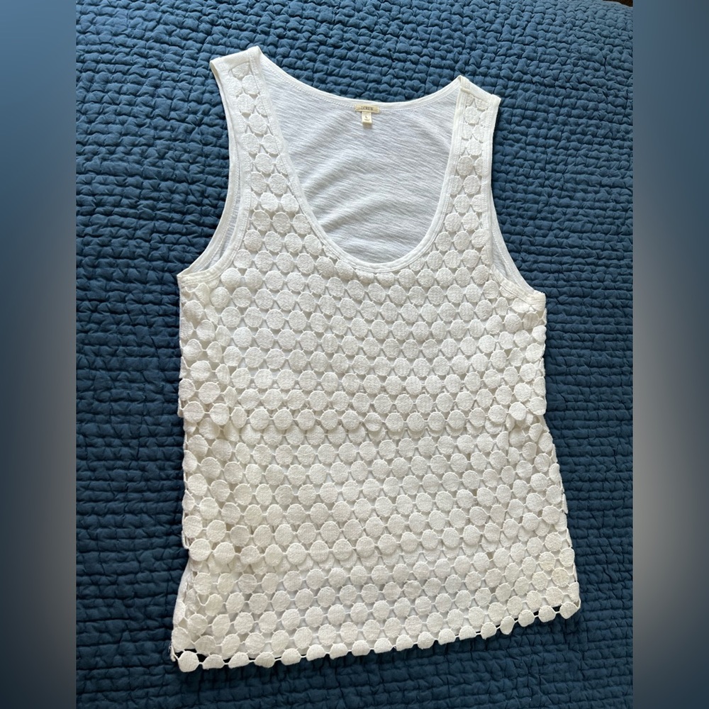 J Crew Women’s L all cotton white top with embroidery detail layers - Picture 2 of 9